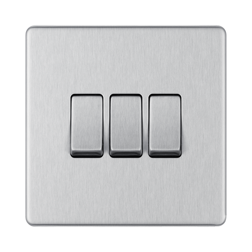Front view of BG Nexus Screwless Brushed Steel 3G 2W Light Switch