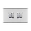 Front view of BG Nexus Screwless Brushed Steel 4G 2W Light Switch