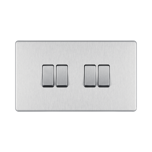 Front view of BG Nexus Screwless Brushed Steel 4G 2W Light Switch