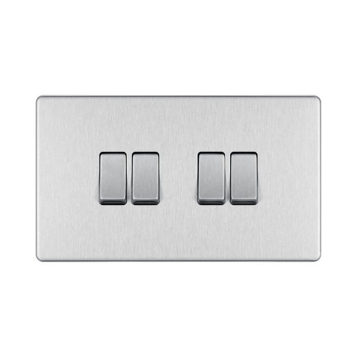 Front view of BG Nexus Screwless Brushed Steel 4G 2W Light Switch
