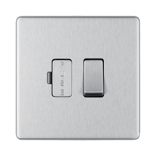 Front view of BG Nexus Screwless Brushed Steel 13A Switched Spur