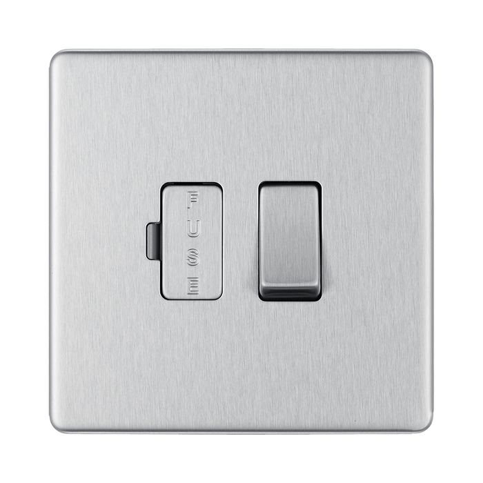 Front view of BG Nexus Screwless Brushed Steel 13A Switched Spur