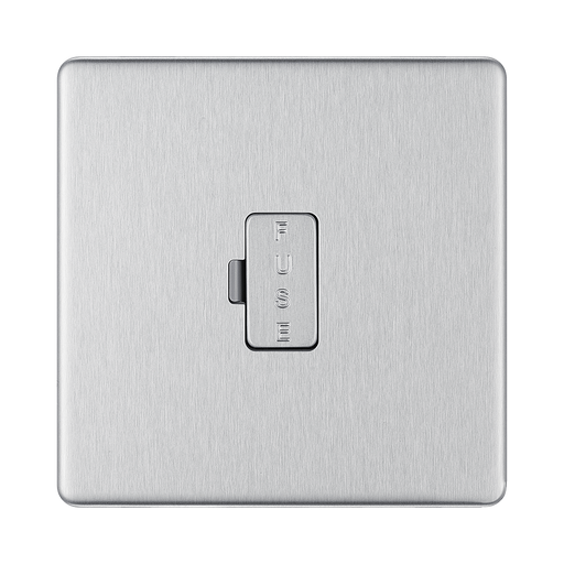 Front view of BG Nexus Screwless Brushed Steel 13A Unswitched Spur