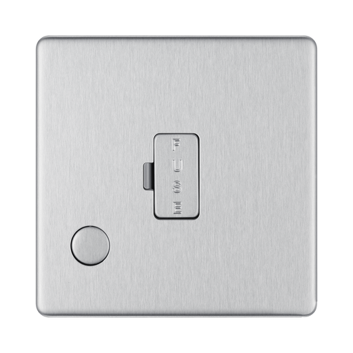Front view of BG Nexus Screwless Brushed Steel 13A Unswitched Spur with Flex Outlet