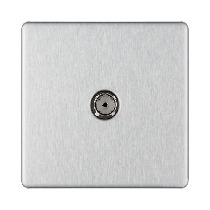 Front view of BG Nexus Screwless Brushed Steel Co-axial Socket