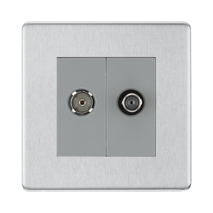 Front view of BG Nexus Screwless Brushed Steel TV & Satellite Socket FBS65G