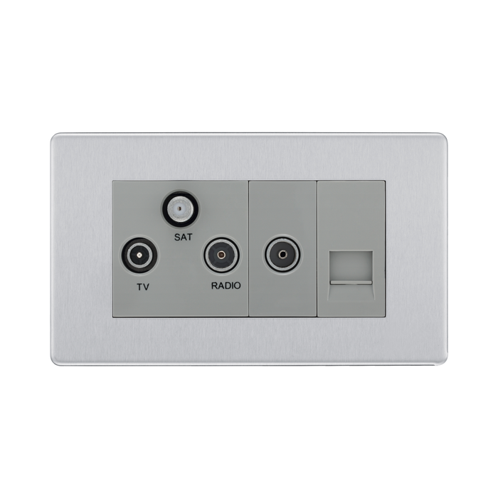 Front view of BG Nexus Screwless Brushed Steel Combination TV Socket FBS68G