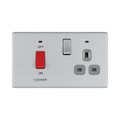 Front view of BG Nexus Screwless Brushed Steel Cooker Switch with 13A Socket