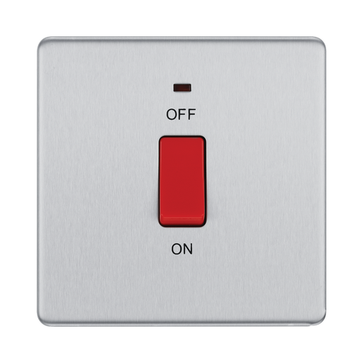 Front view of BG Nexus Screwless Brushed Steel 45A Cooker Switch