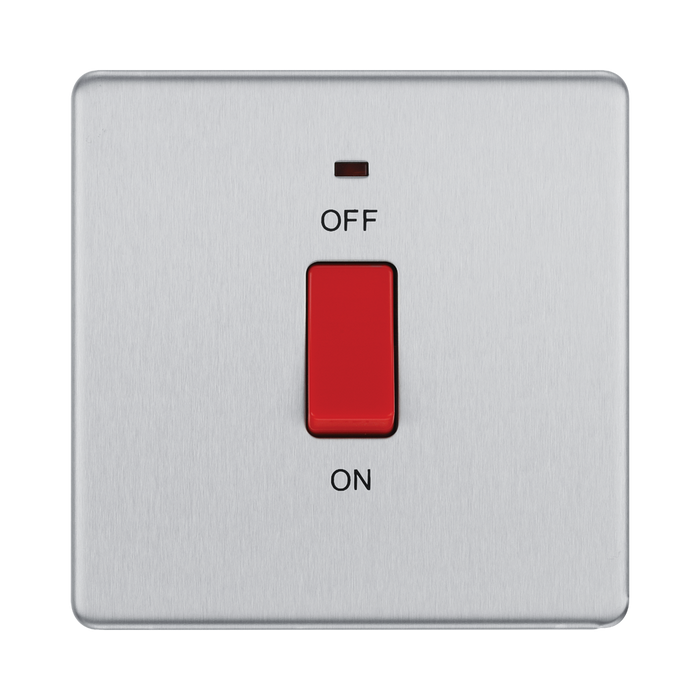 Front view of BG Nexus Screwless Brushed Steel 45A Cooker Switch