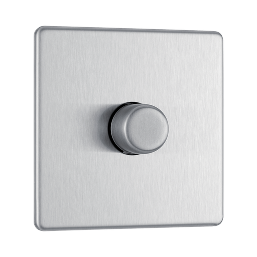 Front view of BG Nexus Screwless Brushed Steel 1G Dimmer Switch