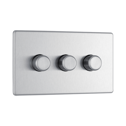 Front view of BG Nexus Screwless Brushed Steel 3G Dimmer Switch