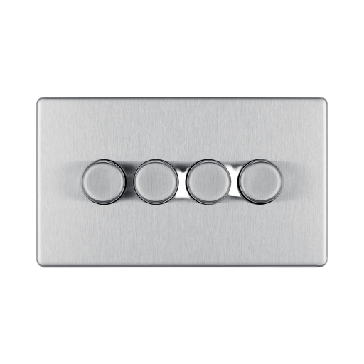 Front view of BG Nexus Screwless Brushed Steel 4G Dimmer Switch
