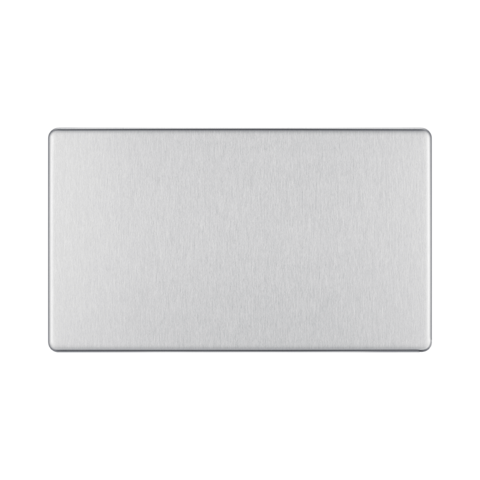 Front view of BG Nexus Screwless Brushed Steel Double Blank Plate