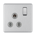 Front view of BG Nexus Screwless Brushed Steel 15A Switched Socket