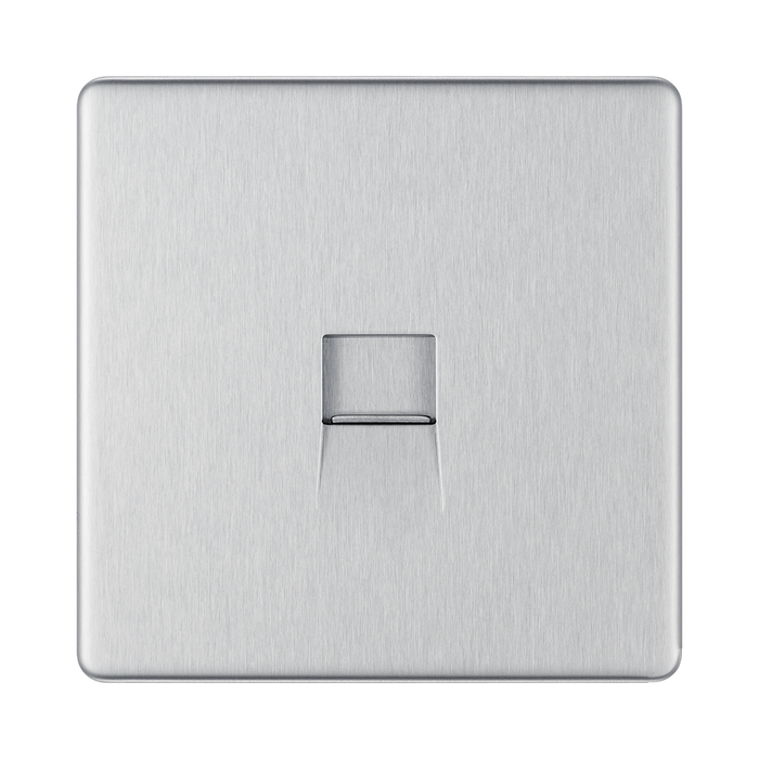 Front view of BG Nexus Screwless Brushed Steel Master Telephone Socket