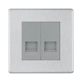 Front view of BG Nexus Screwless Brushed Steel Double Master Telephone Socket