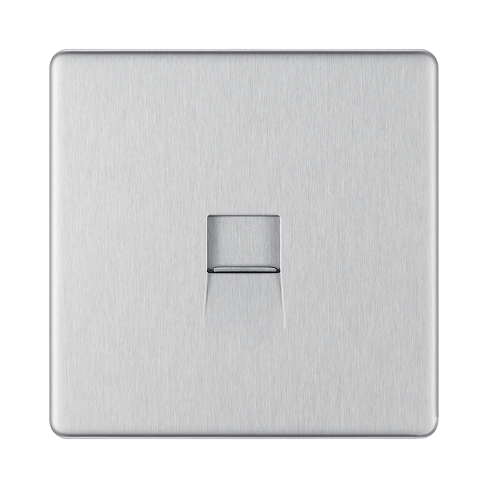 Front view of BG Nexus Screwless Brushed Steel Secondary Telephone Socket