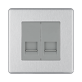 Front view of BG Nexus Screwless Brushed Steel Double Secondary Telephone Socket