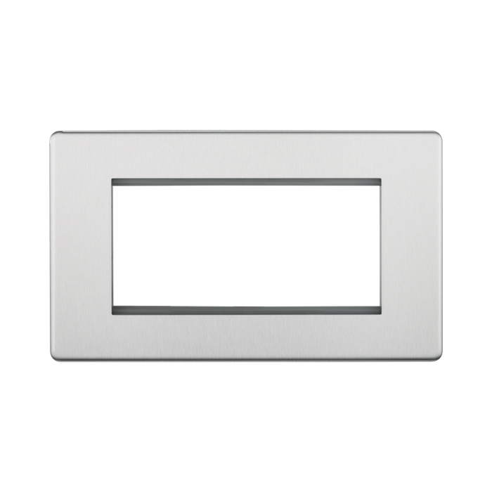Front view of BG Nexus Screwless Brushed Steel 4G Euro Plate
