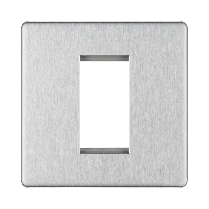 Front view of BG Nexus Screwless Brushed Steel 1G Euro Plate