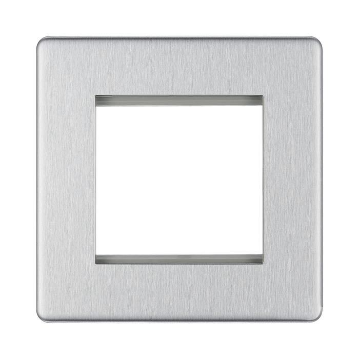 Front view of BG Nexus Screwless Brushed Steel 2G Euro Plate
