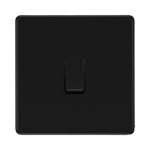 Front view of BG Flatplate Screwless Matt Black 1G 2W Light Switch