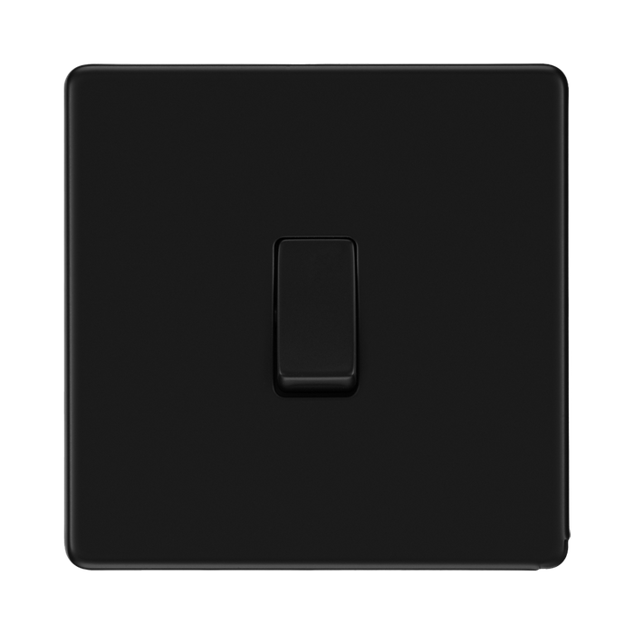 Front view of BG Flatplate Screwless Matt Black Intermediate Light Switch