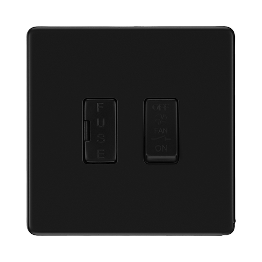 Front view of BG Flatplate Screwless Matt Black Fused Fan Isolator Switch