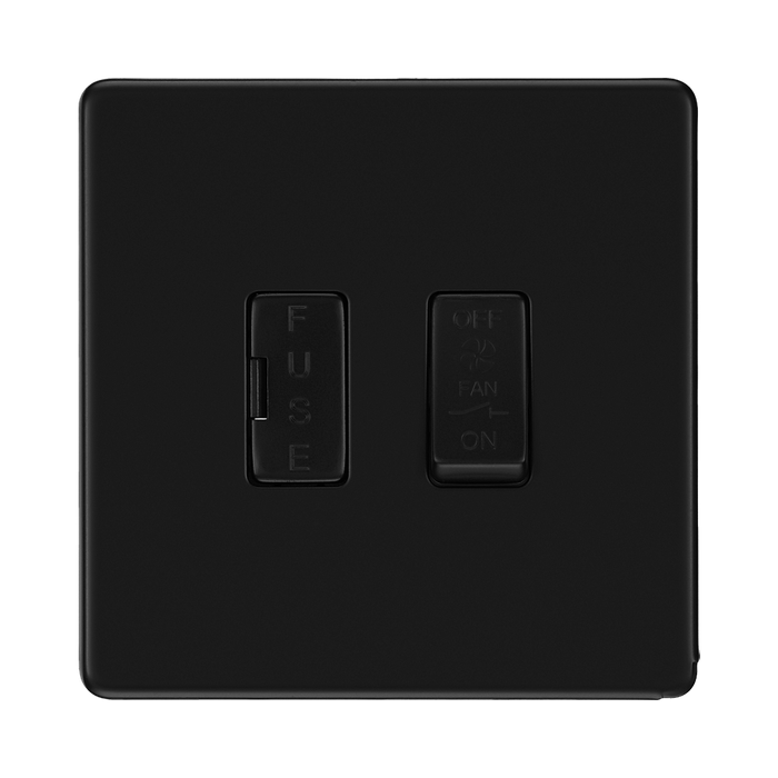 Front view of BG Flatplate Screwless Matt Black Fused Fan Isolator Switch