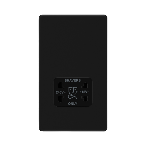 Front view of BG Flatplate Screwless Matt Black Shaver Socket