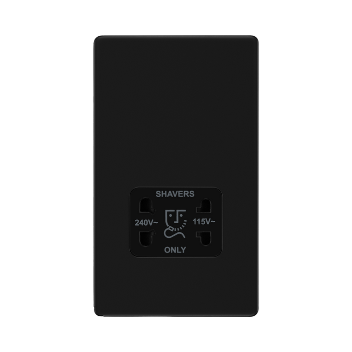Front view of BG Flatplate Screwless Matt Black Shaver Socket