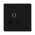Front view of BG Flatplate Screwless Matt Black 13A Single Socket