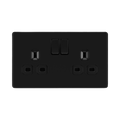Front view of BG Flatplate Screwless Matt Black 13A Double Socket