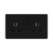 Front view of BG Flatplate Screwless Matt Black 13A Double Socket