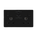 Front view of BG Flatplate Screwless Matt Black 13A Double USB Socket with 22W A+C