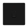 Front view of BG Flatplate Screwless Matt Black 20A Double Pole Switch with Neon
