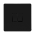 Front view of BG Flatplate Screwless Matt Black 2G 2W Light Switch