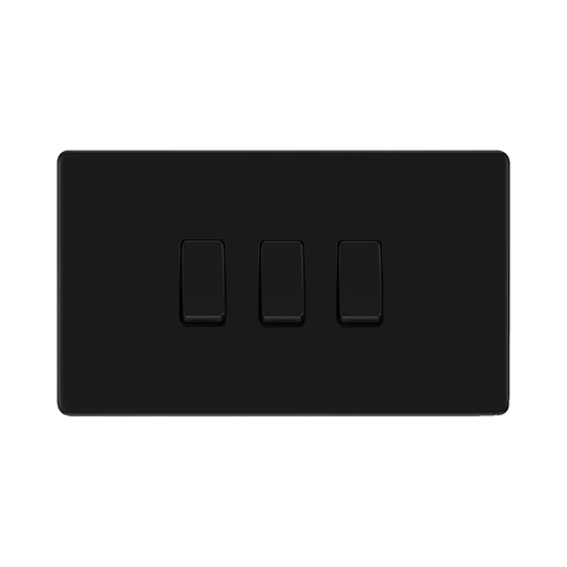 BG Flatplate Screwless Matt Black 3G 2W Light Switch FFB432