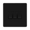Front view of BG Flatplate Screwless Matt Black 3G 2W Light Switch