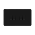Front view of BG Flatplate Screwless Matt Black 4G 2W Light Switch