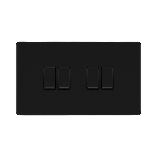 Front view of BG Flatplate Screwless Matt Black 4G 2W Light Switch