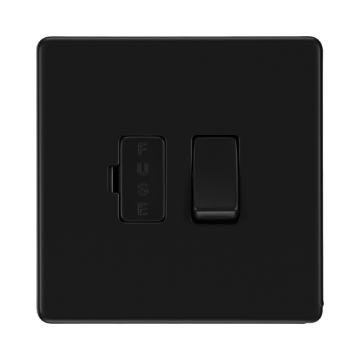 Front view of BG Flatplate Screwless Matt Black 13A Switched Spur