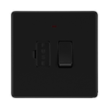 Front view of BG Flatplate Screwless Matt Black 13A Switched Spur Neon