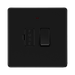 Front view of BG Flatplate Screwless Matt Black 13A Switched Spur Neon