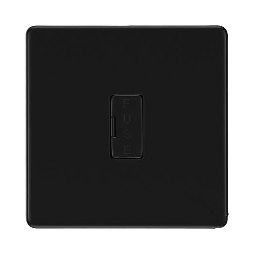 Front view of BG Flatplate Screwless Matt Black 13A Unswitched Spur