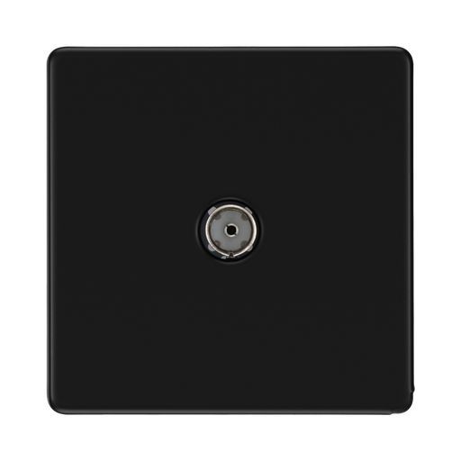 Front view of BG Flatplate Screwless Matt Black Co-axial Socket