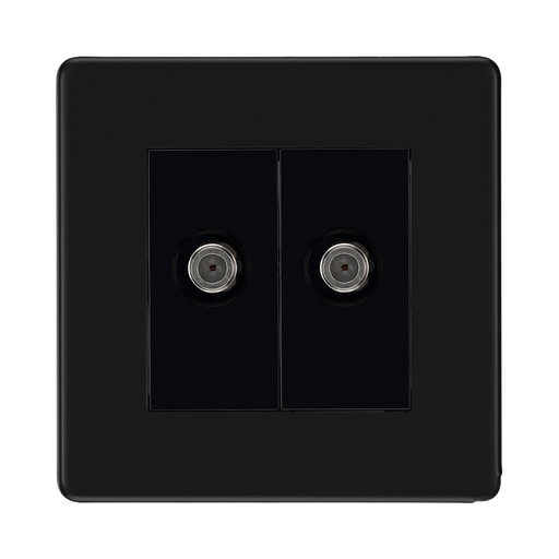 BG Flatplate Screwless Matt Black Double Satellite Socket FFB642