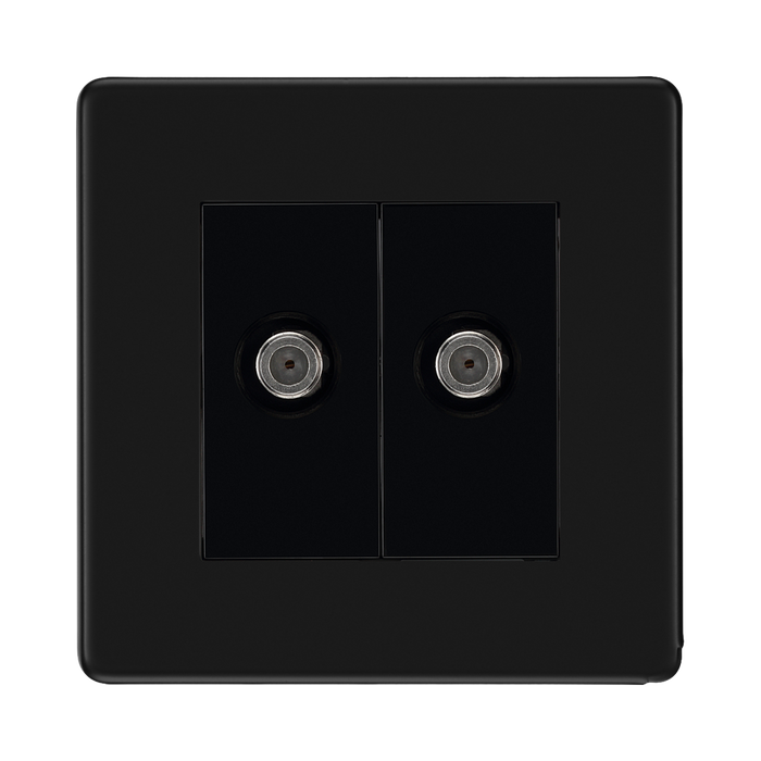 BG Flatplate Screwless Matt Black Double Satellite Socket FFB642