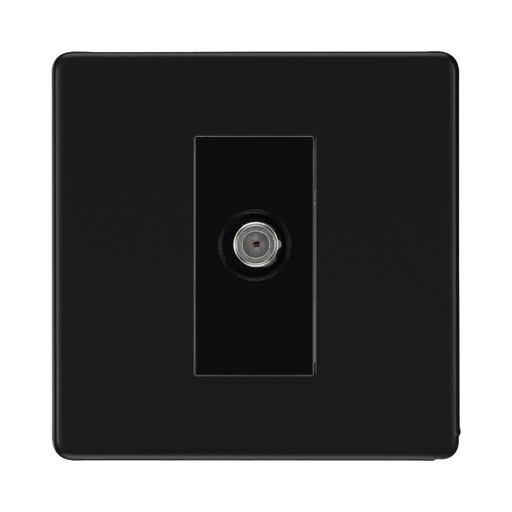 Front view of BG Flatplate Screwless Matt Black Satellite Socket